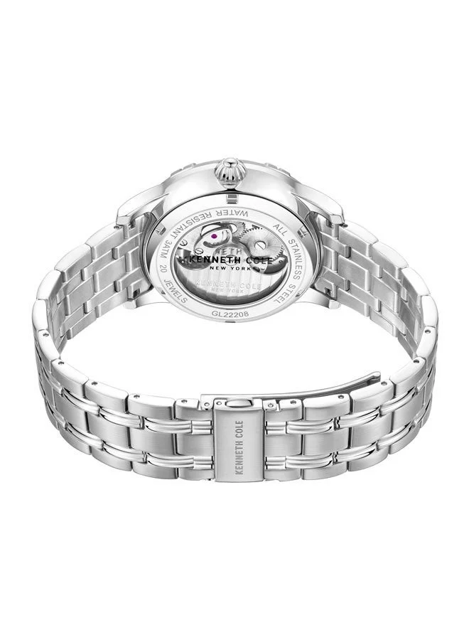 Kenneth Cole New York Silver Dial Silver Stainless Steel Bracelet Automatic Watch for Women 36mm